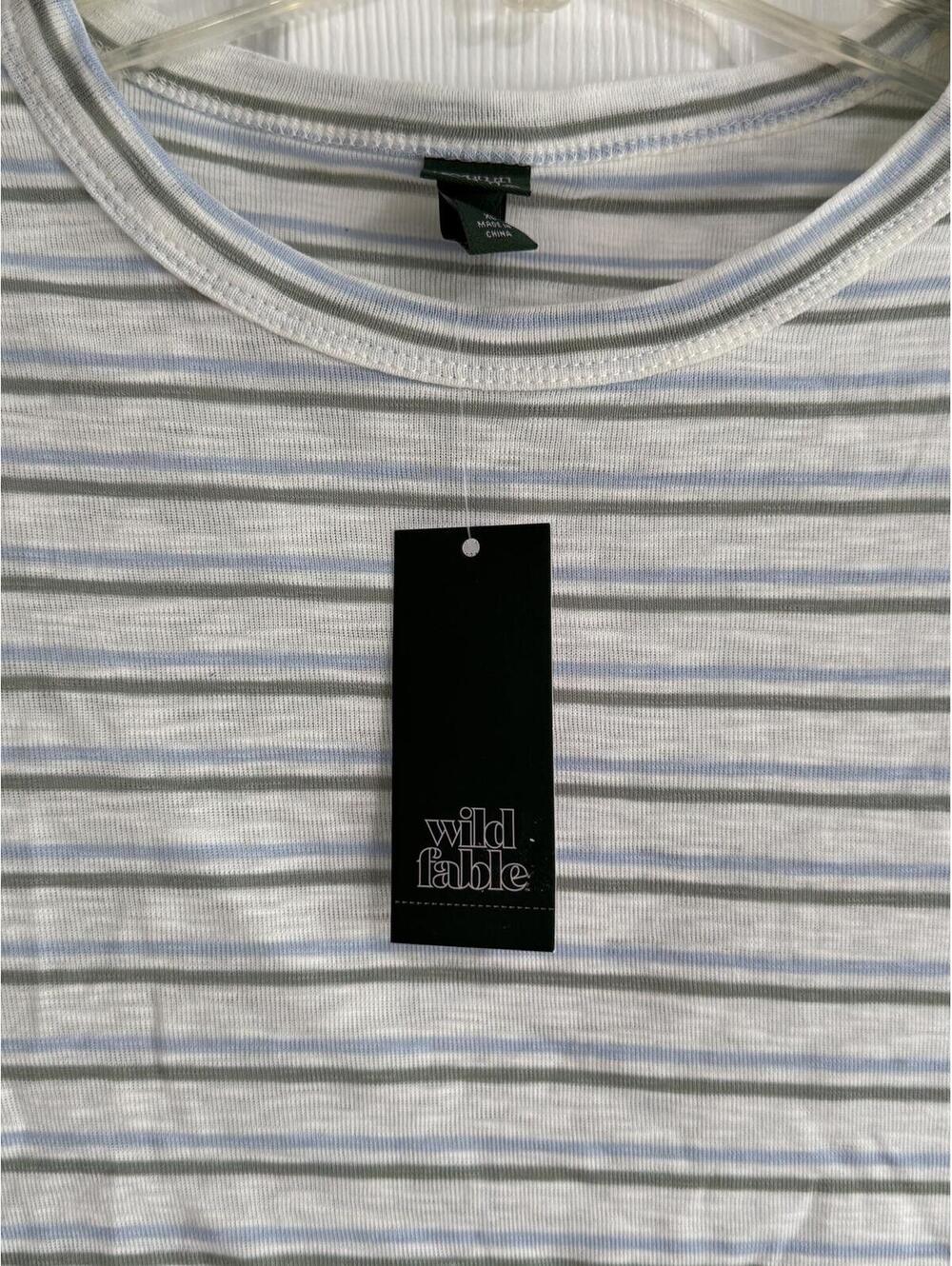 Wild Fable Blue, Dark Gray & Cream Ribbed Stripe Tee – Size XL, NWT - Picture 3 of 4